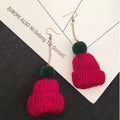 Winter Knitted Christmas Hat Pendant Alloy Chain Plush Pom Pom Fashion Long Drop Earrings view 3
