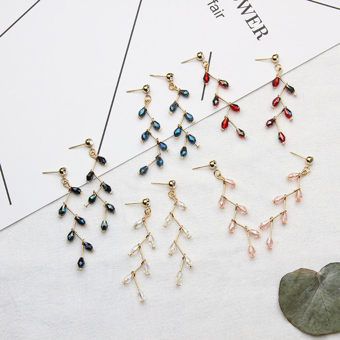 Elegant Multicolor Crystal Branch Tassel Stud Earrings Alloy Vine Drop Dangle Fashion Earrings