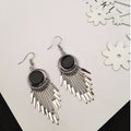 Elegant Korean Style Alloy Black Round Disc Long Tassel Fringe Statement Drop Women Fashion Earrings view 3
