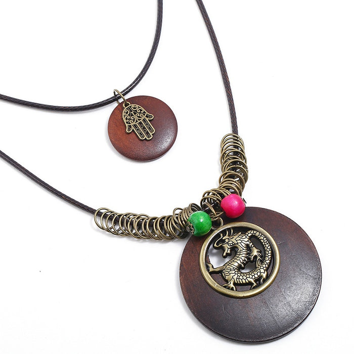 Vintage Long Antique Bronze Alloy Dragon Pendant Sweater Necklace For Women