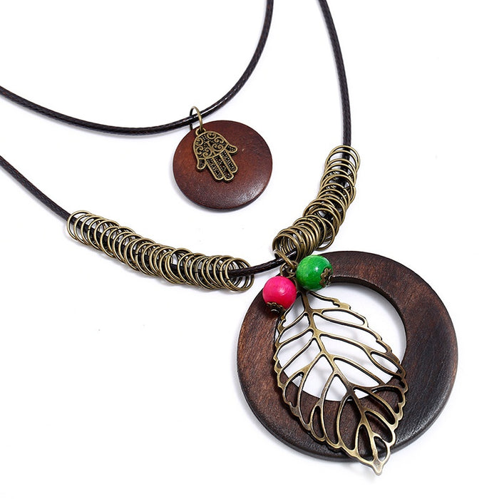 Vintage Multi Layer Alloy Hollow Leaf Pendant Long Necklace, Fashion Women's Jewelry
