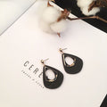 Vintage Hong Kong Style Wooden Teardrop Hollow Alloy Geometric Long Dangle Stud Earrings view 2