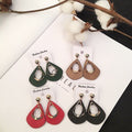 Vintage Hong Kong Style Wooden Teardrop Hollow Alloy Geometric Long Dangle Stud Earrings view 1
