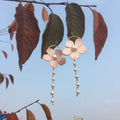 Elegant Pale Pink Flower Petal Alloy Hoop Studs With Pearl Tassel Chains For Women Earrings view 2