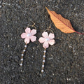 Elegant Pale Pink Flower Petal Alloy Hoop Studs With Pearl Tassel Chains For Women Earrings view 4