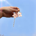 Elegant Pale Pink Flower Petal Alloy Hoop Studs With Pearl Tassel Chains For Women Earrings view 5