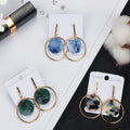 Elegant Korean Style Long Drop Alloy Earrings With Acetate Marble Disc Hoop Pendant Pearl Stud Earrings view 3