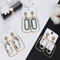 Elegant Korean Style Long Drop Alloy Earrings With Acetate Marble Disc Hoop Pendant Pearl Stud Earrings view 2
