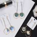 Elegant Korean Style Long Drop Alloy Earrings With Acetate Marble Disc Hoop Pendant Pearl Stud Earrings view 4