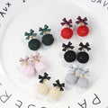 Korean Sweet Bow Knot Alloy Studs With Knitted Woven Ball Dangle For Women Fashion Earrings view 1