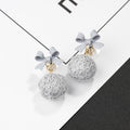 Korean Sweet Bow Knot Alloy Studs With Knitted Woven Ball Dangle For Women Fashion Earrings view 3