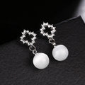 Elegant Korean Style Micro Paved Zircon Geometric Square Frame Pearl Ball Drop Stud Earrings view 3