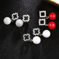 Elegant Korean Style Micro Paved Zircon Geometric Square Frame Pearl Ball Drop Stud Earrings view 1