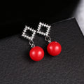 Elegant Korean Style Micro Paved Zircon Geometric Square Frame Pearl Ball Drop Stud Earrings view 4