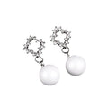 Elegant Korean Style Micro Paved Zircon Geometric Square Frame Pearl Ball Drop Stud Earrings view 5