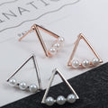 Elegant Korean Geometric Triangle Alloy Studs With Faux Pearl Beads Minimalist Women's Earrings view 1