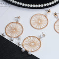 Vintage Woven Gold Alloy Large Hoop Dreamcatcher Mesh Pearl Stud Drop Earrings view 1