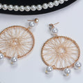 Vintage Woven Gold Alloy Large Hoop Dreamcatcher Mesh Pearl Stud Drop Earrings view 3