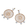Vintage Woven Gold Alloy Large Hoop Dreamcatcher Mesh Pearl Stud Drop Earrings view 5