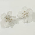 Elegant Korean White Acrylic Flower Studs With Crystal Rhinestone Petals Luxury Statement Earrings view 4