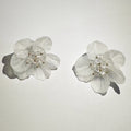 Elegant Korean White Acrylic Flower Studs With Crystal Rhinestone Petals Luxury Statement Earrings view 3