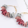Elegant Alloy Hoop Flower Petal Dangle Earrings For Women, Colorful Floral Summer Statement Earrings view 3