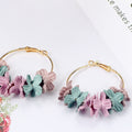 Elegant Alloy Hoop Flower Petal Dangle Earrings For Women, Colorful Floral Summer Statement Earrings view 2