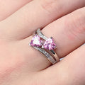 Women's Double Heart Cubic Zirconia Ring, White Gold Plated Copper Jewelry view 10