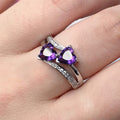 Women's Double Heart Cubic Zirconia Ring, White Gold Plated Copper Jewelry view 7