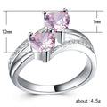 Women's Double Heart Cubic Zirconia Ring, White Gold Plated Copper Jewelry view 5