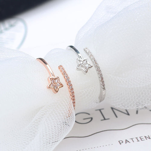 Korean Minimalist Star Zircon Open Ring Color Retention Adjustable Fashion Ring For Women