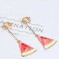 Cute Fruit Shape Alloy Rhinestone Long Dangle Clip On Strawberry Watermelon Lemon Kiwi Earrings view 2