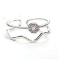 Korean Double Layer Zircon Wave Open Ring, Geometric Adjustable Fashion Finger Ring view 5