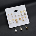 Elegant 12 Pairs Alloy Zircon Pearl Heart Square Triangle Ball Stud Earrings Set Fashion Earrings view 3