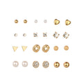 Elegant 12 Pairs Alloy Zircon Pearl Heart Square Triangle Ball Stud Earrings Set Fashion Earrings view 5