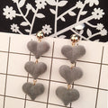 Triple Soft Heart Cascade Long Statement Stud Earrings view 3