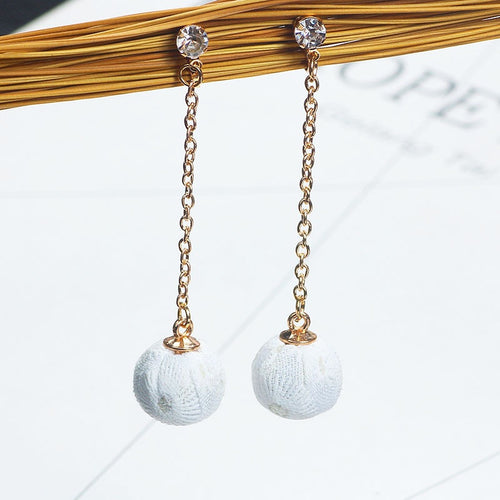 Cute Plaid Fabric Ball Clip On Long Chain Alloy Rhinestone No Piercing Women's Dangle Earrings