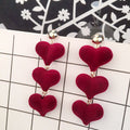 Triple Soft Heart Cascade Long Statement Stud Earrings view 2