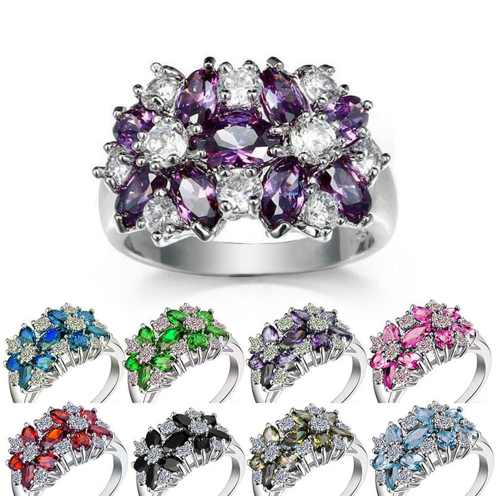 European American Women's Ring With Cubic Zirconia And Synthetic Gemstone Gift Jewelry