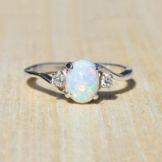 European Opal Ring For Women Platinum Plated Alloy Diamond Jewelry