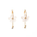 Elegant Korean White Glass Flower Petal Hoop Tassel Alloy Rhinestone Crystal Long Drop Earrings view 5