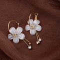 Elegant Korean White Glass Flower Petal Hoop Tassel Alloy Rhinestone Crystal Long Drop Earrings view 3