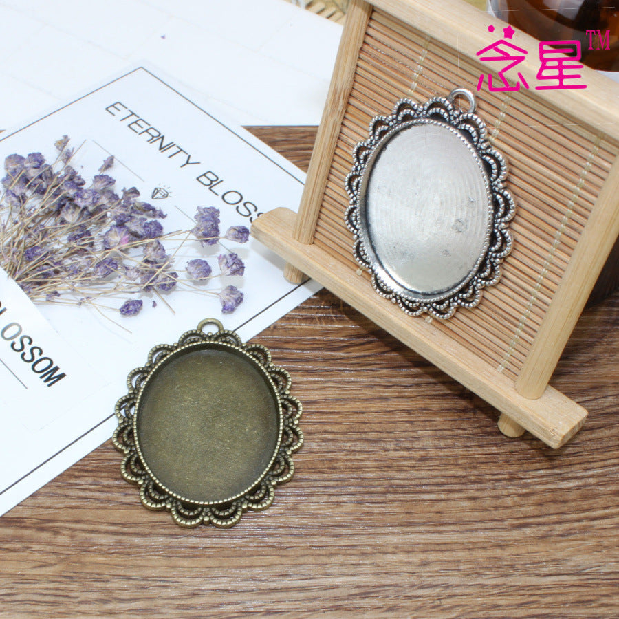 Vintage Oval Lace-Edge Alloy Bezel Setting 30x40mm Cabochon Tray