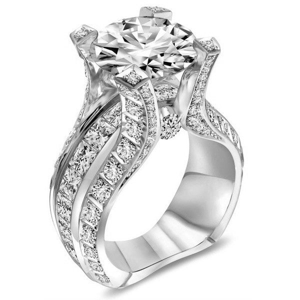 European Luxury Women's Ring, White Gold Plated Large Zircon Diamond Ring Jewelry For