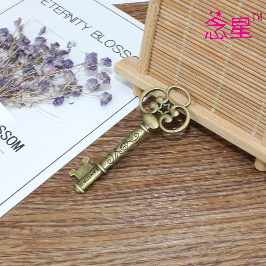 60x25mm Vintage Patterned Alloy Key Charm Pendant