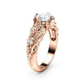 European Floral Vine Simulated Diamond Ring For Women, Luxury Rose Gold Plated Copper Zircon Ring view 1