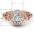 European Hollow Floral Simulated Diamond Ring For Women, Luxury Copper Rose Gold Plated Zircon Jewelry view 5