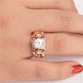 European Hollow Floral Simulated Diamond Ring For Women, Luxury Copper Rose Gold Plated Zircon Jewelry view 4