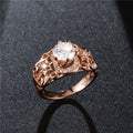 European Hollow Floral Simulated Diamond Ring For Women, Luxury Copper Rose Gold Plated Zircon Jewelry view 3