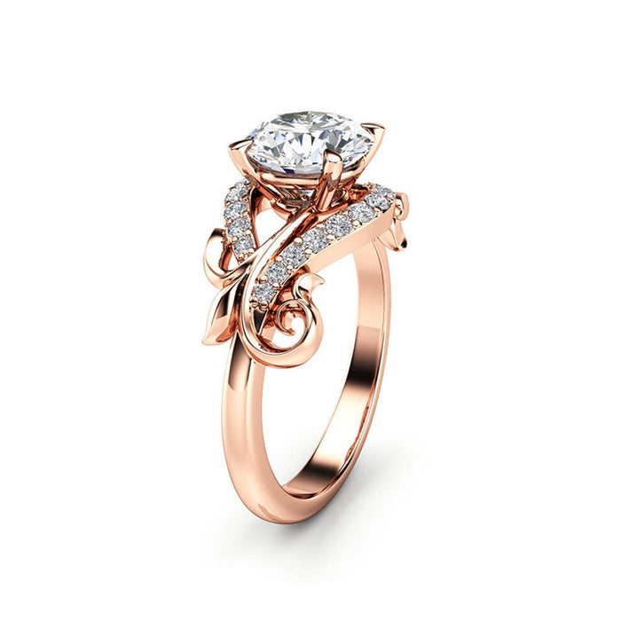 Delicate Women's Vine Shape Rose Gold Plated Copper Zircon Simulated Diamond Ring